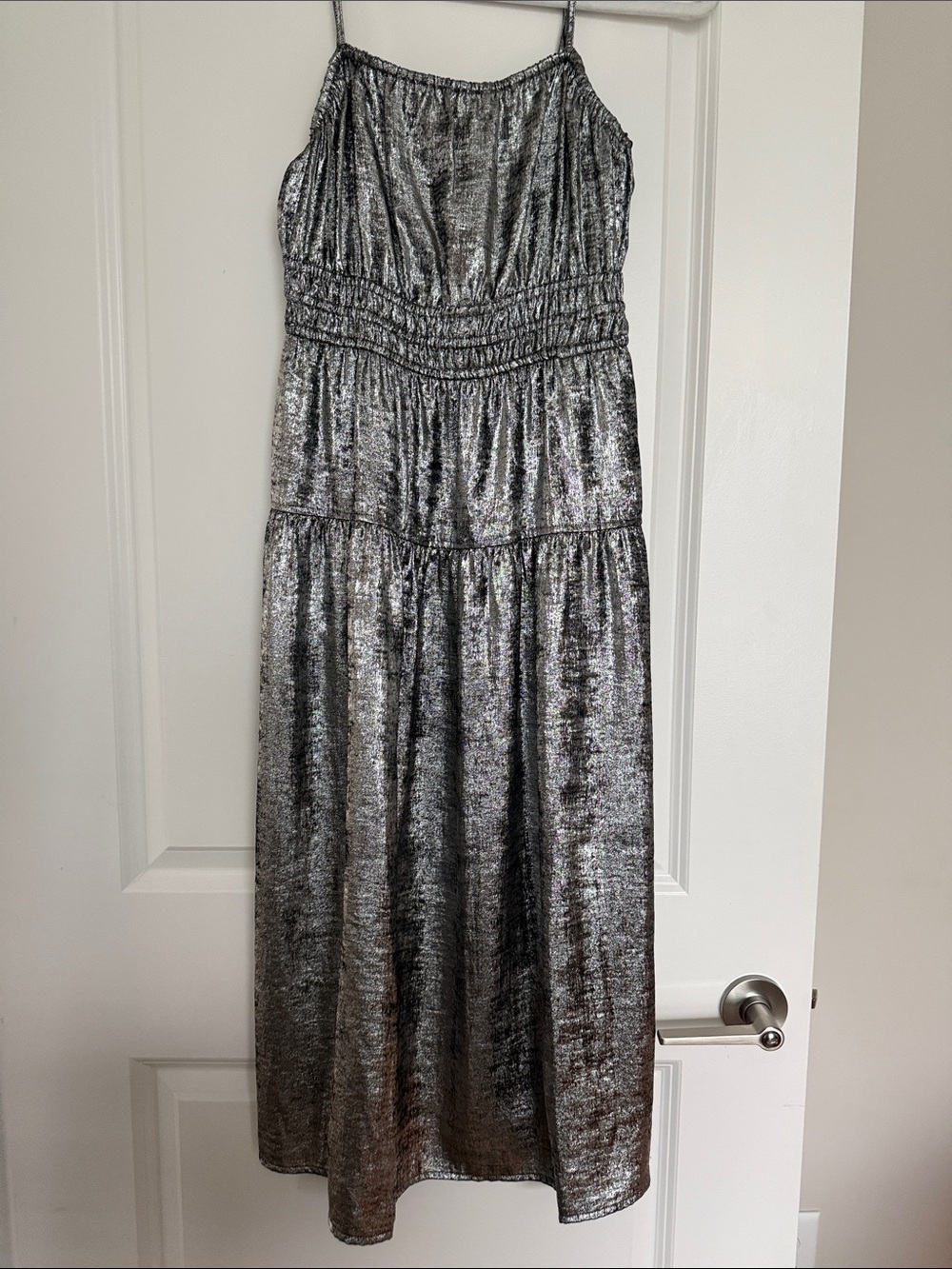 Old Navy Metallic Silver Tiered Spaghetti-Strap Maxi Dress